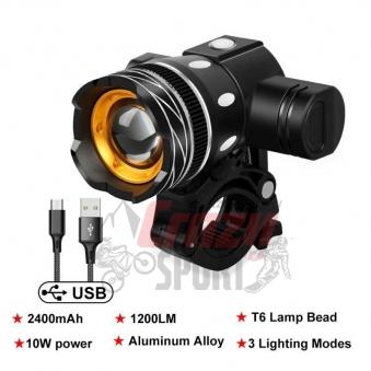 CRAZY Передний велосипедный фонарь BG-7602 USB-заряд.кабель, черный