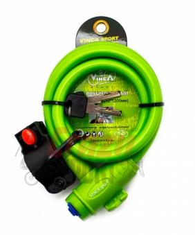 VINCA SPORT Замок велосипедный 12*1200мм, зеленый тросик, держ. замка, защита замка от влаги (2016)