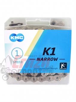 KMC Цепь K1 Narrow Silver, для 1-ск. велосипедов, BMX, фиксеров, 100 звеньев, 1/2