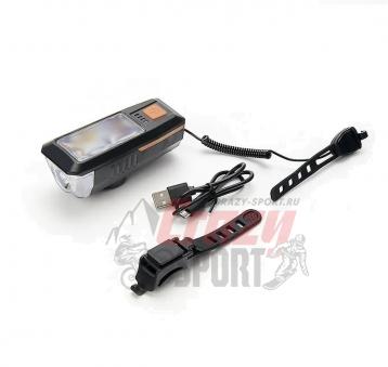 CRAZY Передний велосипедный фонарь BG-LY-17 с солнечной бат. с сигналом USB-заряд.кабель, черный