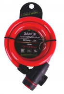 VINCA SPORT Замок велосипедный 12*1200мм, красный тросик, держ. замка, защита замка от влаги. (2016)