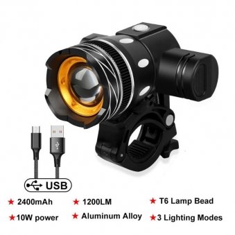 CRAZY Передний велосипедный фонарь BG-7602 USB-заряд.кабель, черный